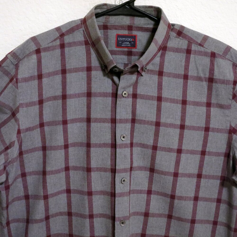 UNTUCKit Shirt Mens Large Long Sleeve Button Gray Maroon Stripes